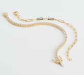 Diamonique Tennis & Paper Clip Bracelet Set GP Sterling Silver, 6-3/4"